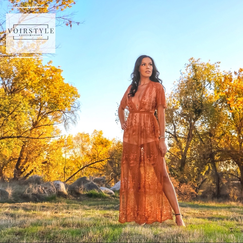 🚨 1 LEFT 🚨 BOHO LACE DEEP V NECK MAXI DRESS - Picture 5 of 5